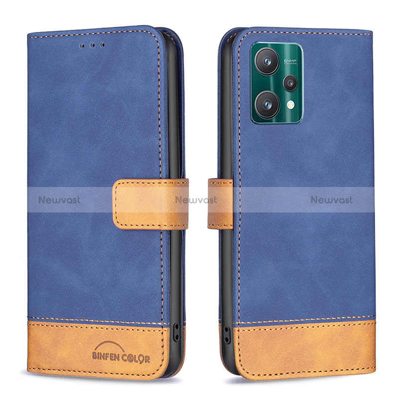 Leather Case Stands Flip Cover Holder B02F for Realme V25 5G Blue