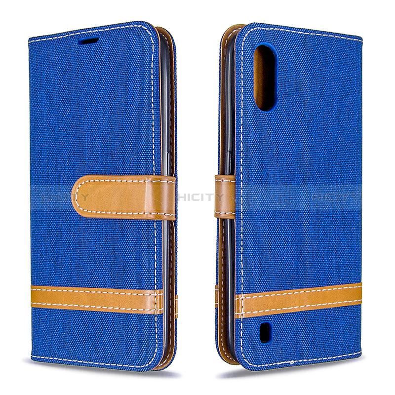 Leather Case Stands Flip Cover Holder B02F for Samsung Galaxy A01 SM-A015 Blue