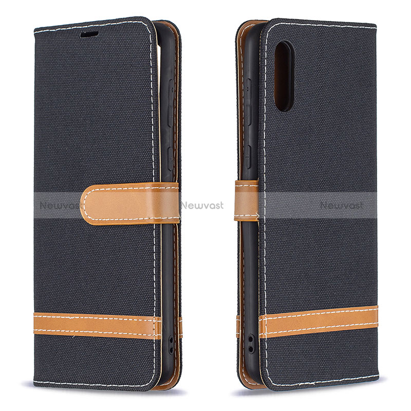 Leather Case Stands Flip Cover Holder B02F for Samsung Galaxy A02 Black