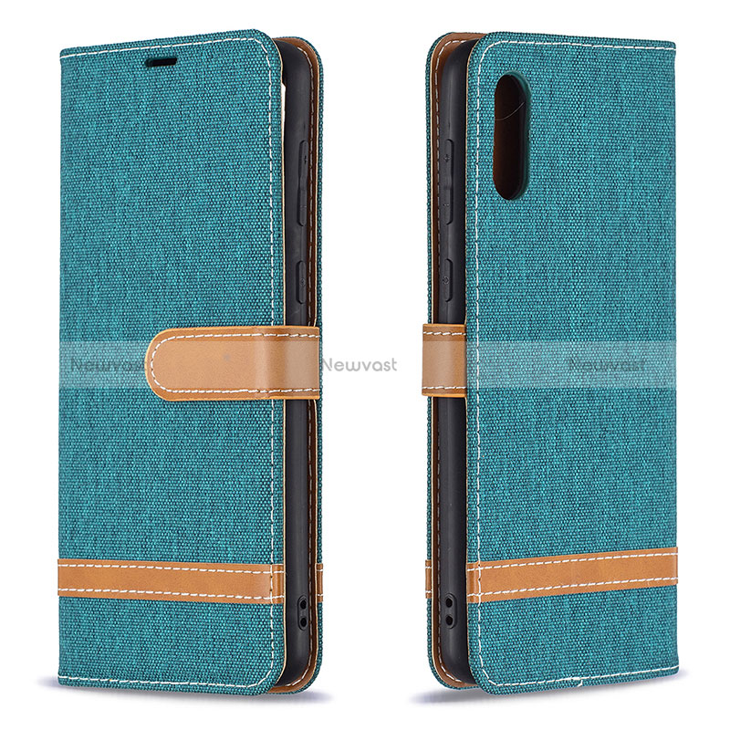Leather Case Stands Flip Cover Holder B02F for Samsung Galaxy A02 Green