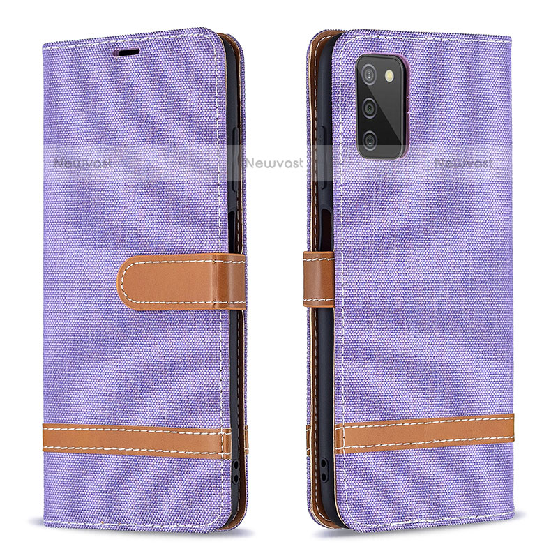 Leather Case Stands Flip Cover Holder B02F for Samsung Galaxy A02s Clove Purple