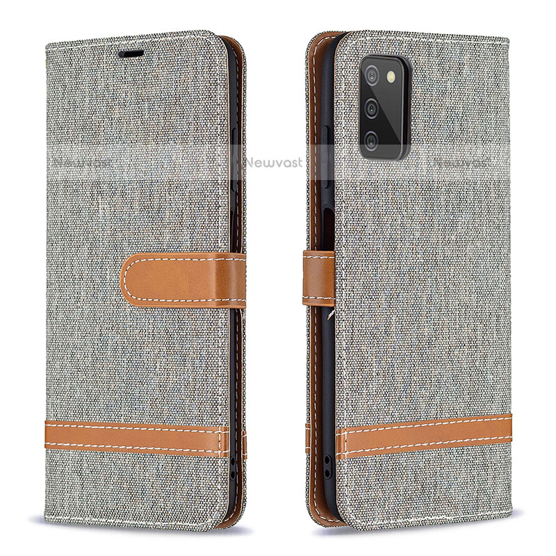 Leather Case Stands Flip Cover Holder B02F for Samsung Galaxy A02s Gray