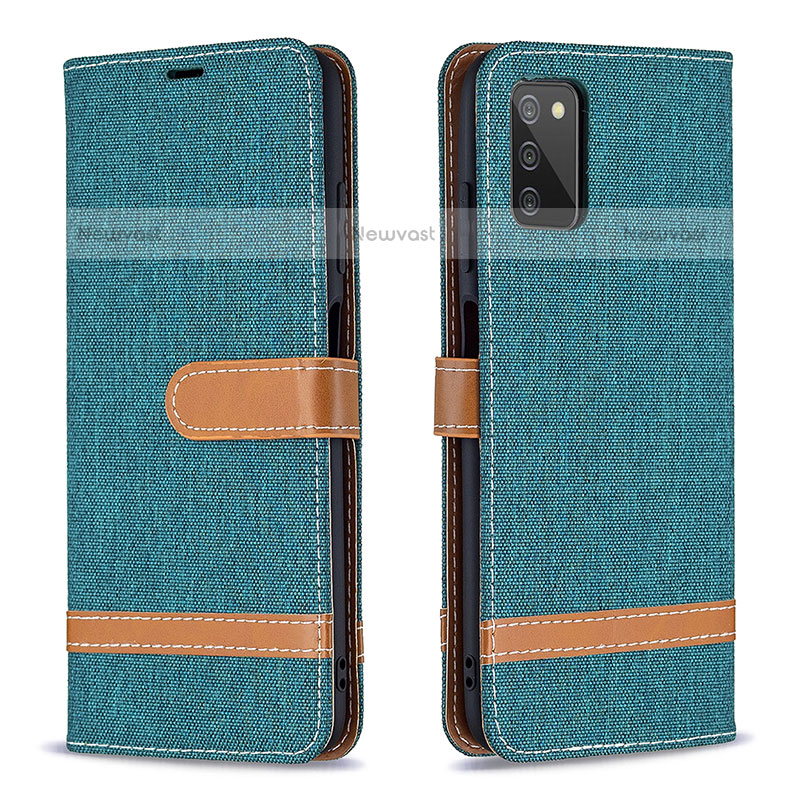 Leather Case Stands Flip Cover Holder B02F for Samsung Galaxy A02s Green