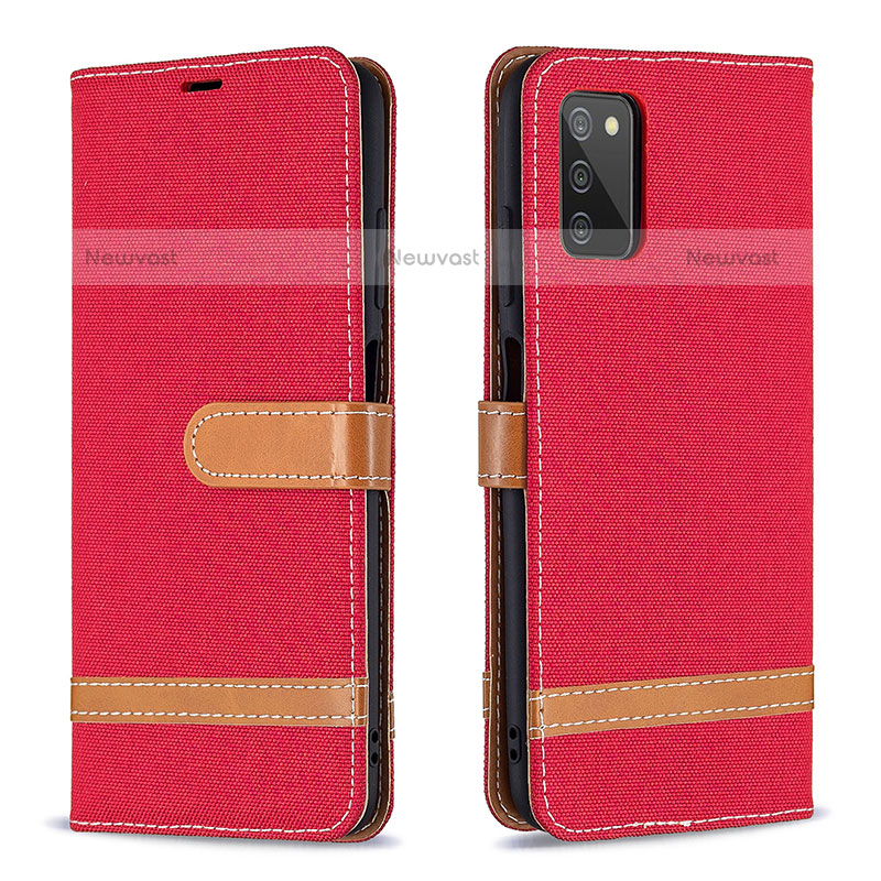 Leather Case Stands Flip Cover Holder B02F for Samsung Galaxy A02s Red