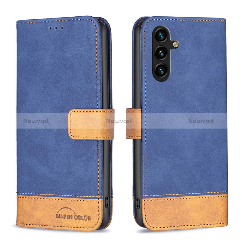 Leather Case Stands Flip Cover Holder B02F for Samsung Galaxy A04s Blue