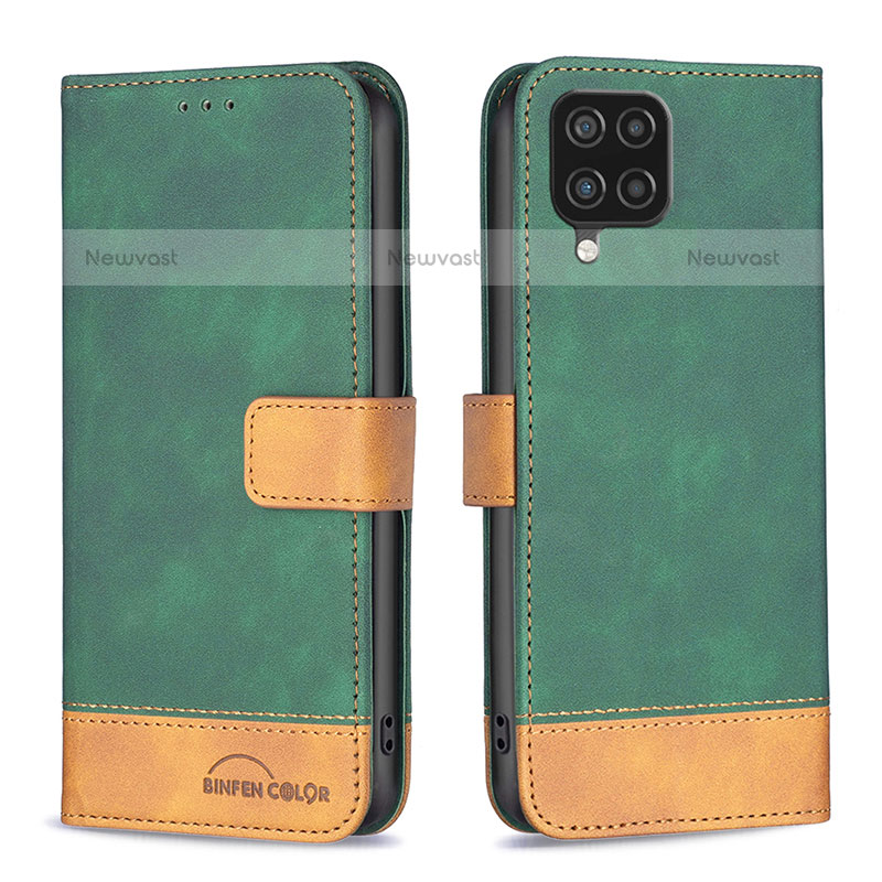 Leather Case Stands Flip Cover Holder B02F for Samsung Galaxy A12 Green