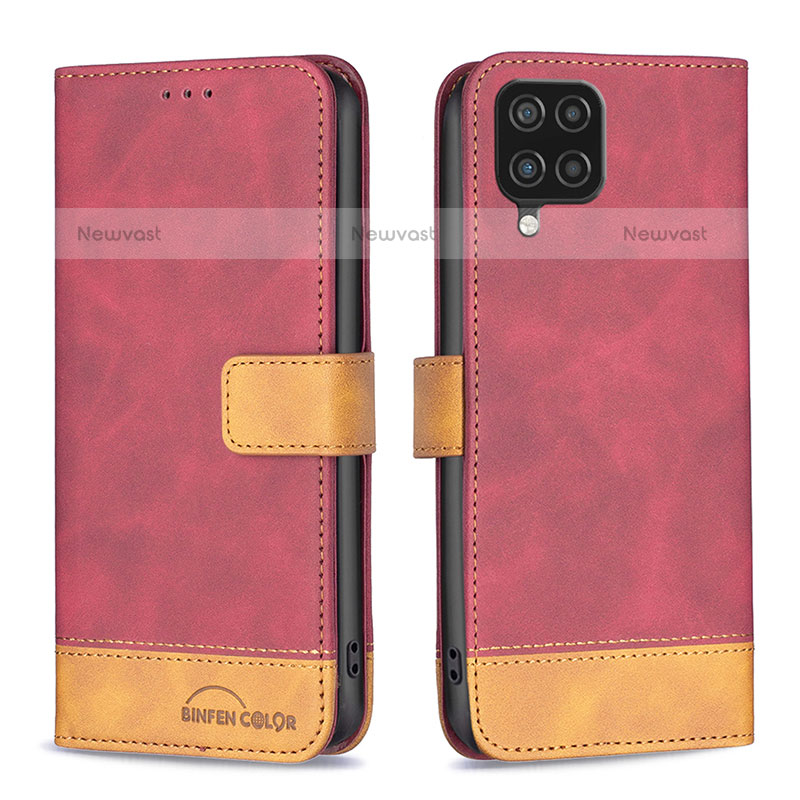 Leather Case Stands Flip Cover Holder B02F for Samsung Galaxy A12 Red