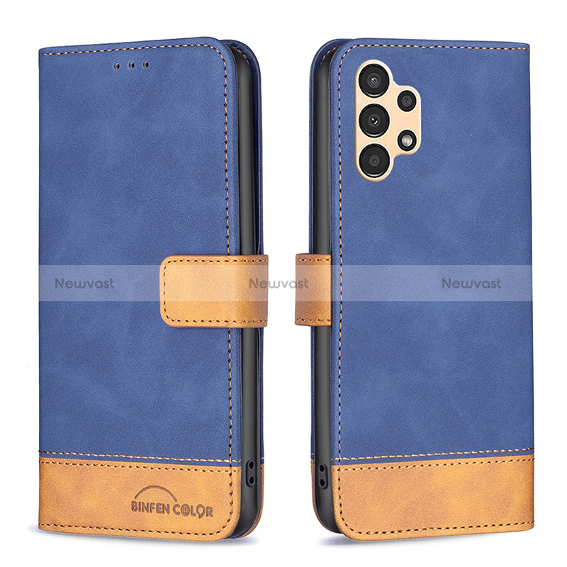 Leather Case Stands Flip Cover Holder B02F for Samsung Galaxy A13 4G Blue