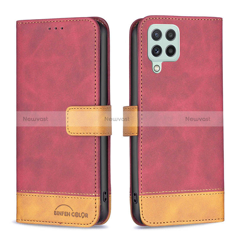 Leather Case Stands Flip Cover Holder B02F for Samsung Galaxy A22 4G Red