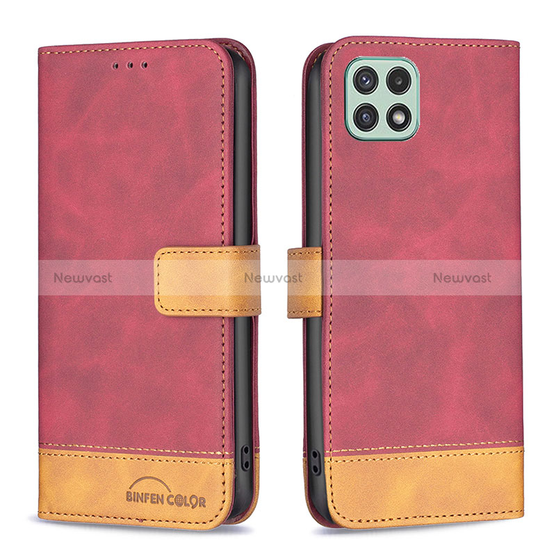 Leather Case Stands Flip Cover Holder B02F for Samsung Galaxy A22 5G Red