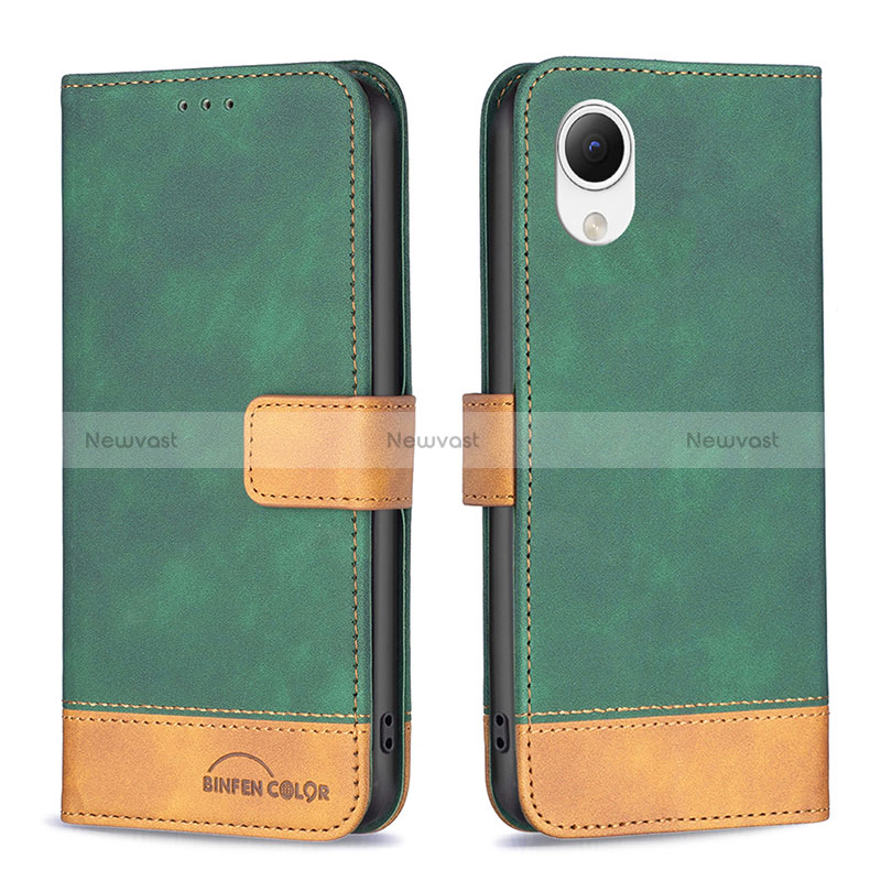 Leather Case Stands Flip Cover Holder B02F for Samsung Galaxy A23 5G SC-56C Green