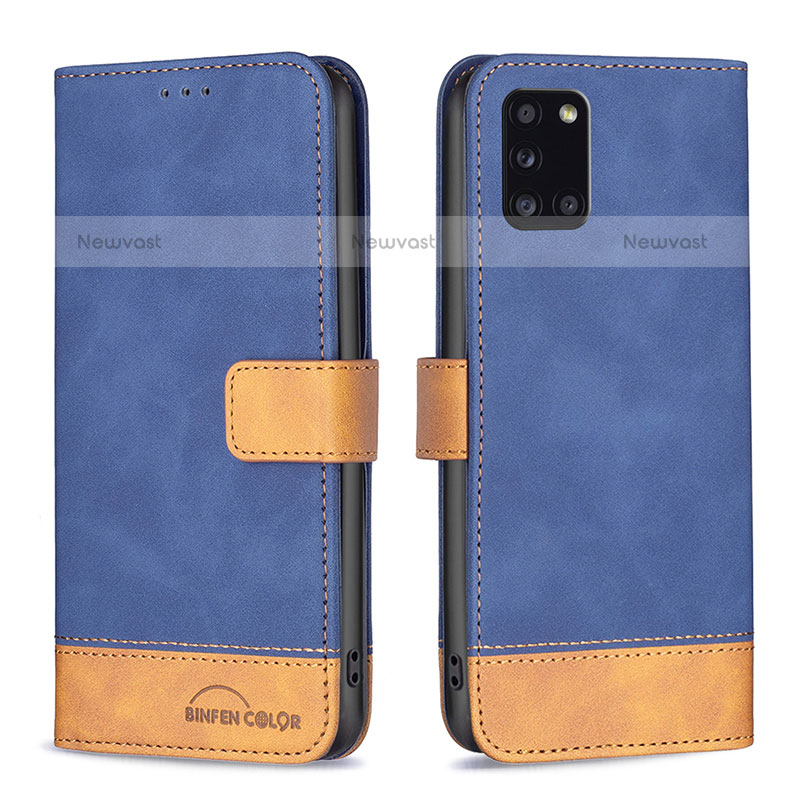 Leather Case Stands Flip Cover Holder B02F for Samsung Galaxy A31 Blue