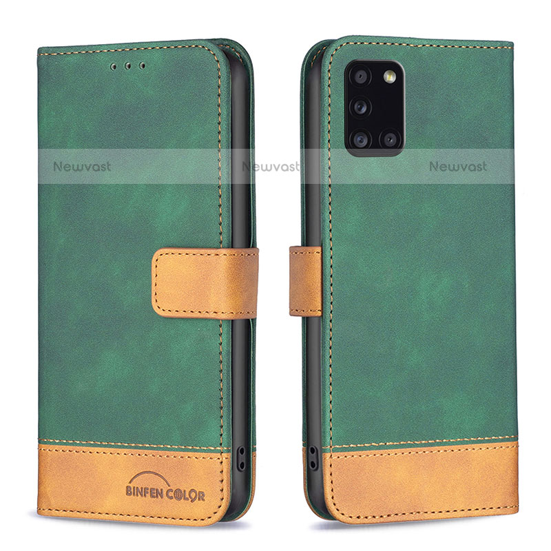 Leather Case Stands Flip Cover Holder B02F for Samsung Galaxy A31 Green