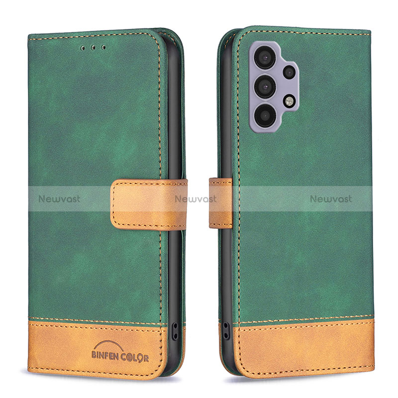 Leather Case Stands Flip Cover Holder B02F for Samsung Galaxy A32 5G Green