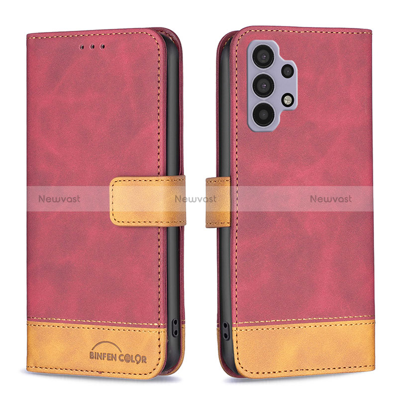 Leather Case Stands Flip Cover Holder B02F for Samsung Galaxy A32 5G Red