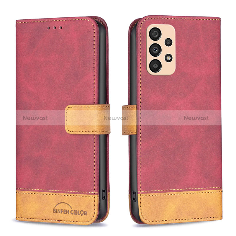 Leather Case Stands Flip Cover Holder B02F for Samsung Galaxy A33 5G Red