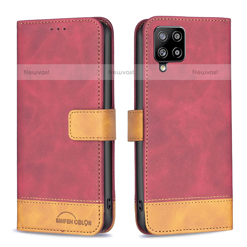 Leather Case Stands Flip Cover Holder B02F for Samsung Galaxy A42 5G Red