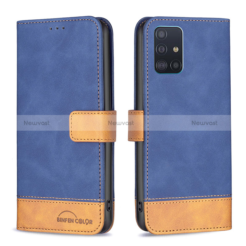 Leather Case Stands Flip Cover Holder B02F for Samsung Galaxy A51 5G Blue