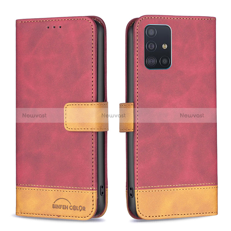 Leather Case Stands Flip Cover Holder B02F for Samsung Galaxy A51 5G Red