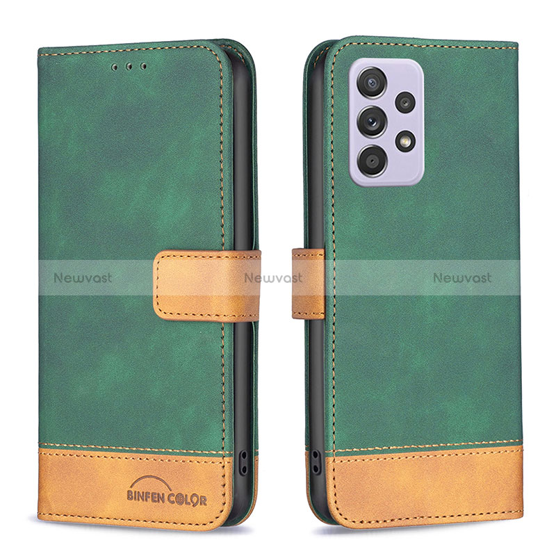 Leather Case Stands Flip Cover Holder B02F for Samsung Galaxy A52s 5G Green