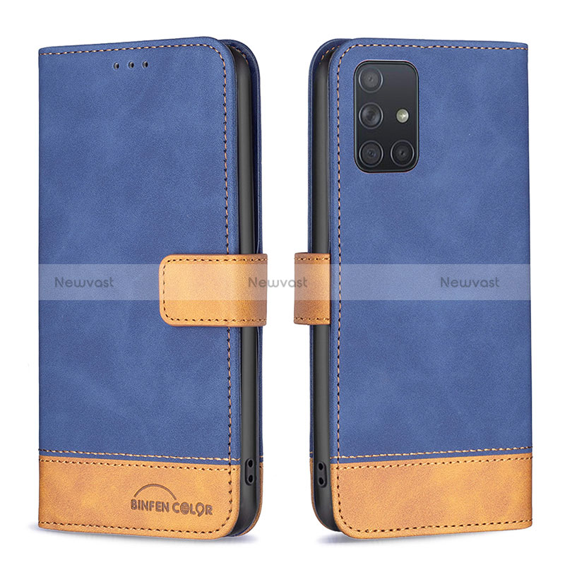 Leather Case Stands Flip Cover Holder B02F for Samsung Galaxy A71 5G Blue