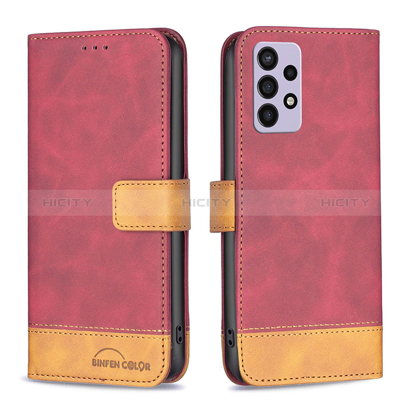 Leather Case Stands Flip Cover Holder B02F for Samsung Galaxy A72 4G Red