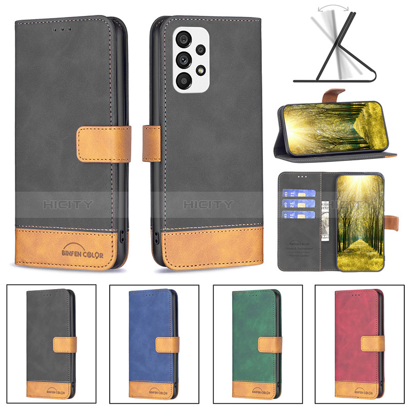 Leather Case Stands Flip Cover Holder B02F for Samsung Galaxy A73 5G