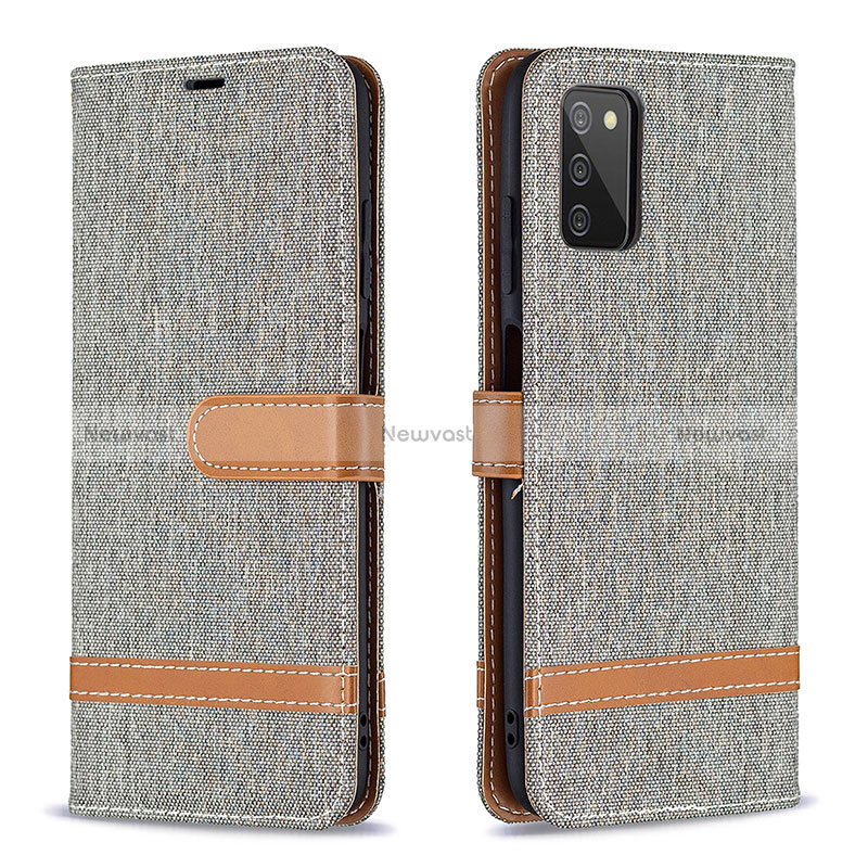 Leather Case Stands Flip Cover Holder B02F for Samsung Galaxy F02S SM-E025F Gray