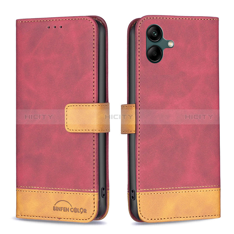 Leather Case Stands Flip Cover Holder B02F for Samsung Galaxy F04 Red