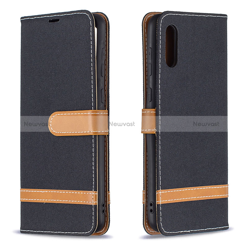 Leather Case Stands Flip Cover Holder B02F for Samsung Galaxy M02 Black