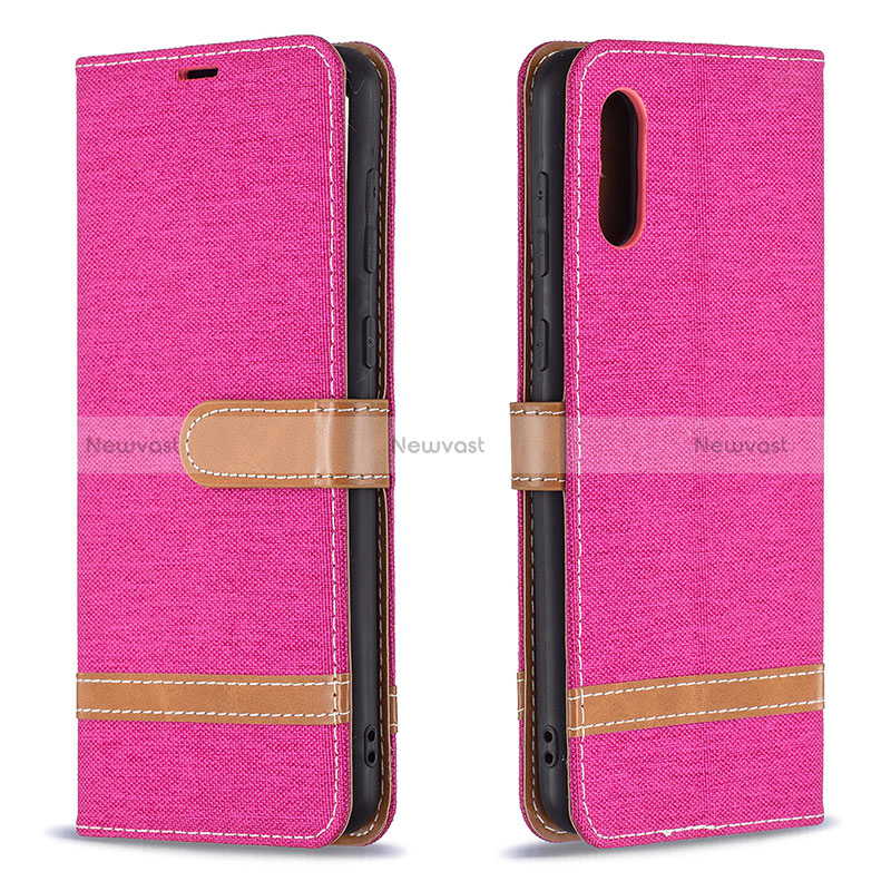 Leather Case Stands Flip Cover Holder B02F for Samsung Galaxy M02 Hot Pink