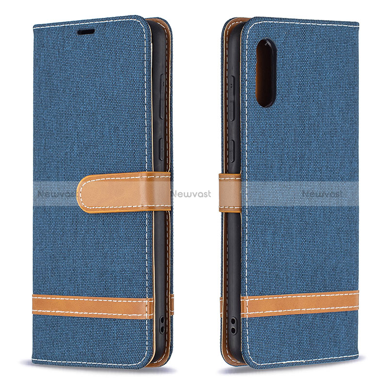 Leather Case Stands Flip Cover Holder B02F for Samsung Galaxy M02 Navy Blue