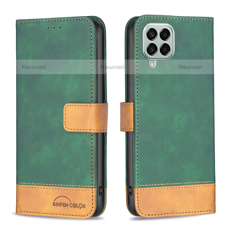 Leather Case Stands Flip Cover Holder B02F for Samsung Galaxy M33 5G Green