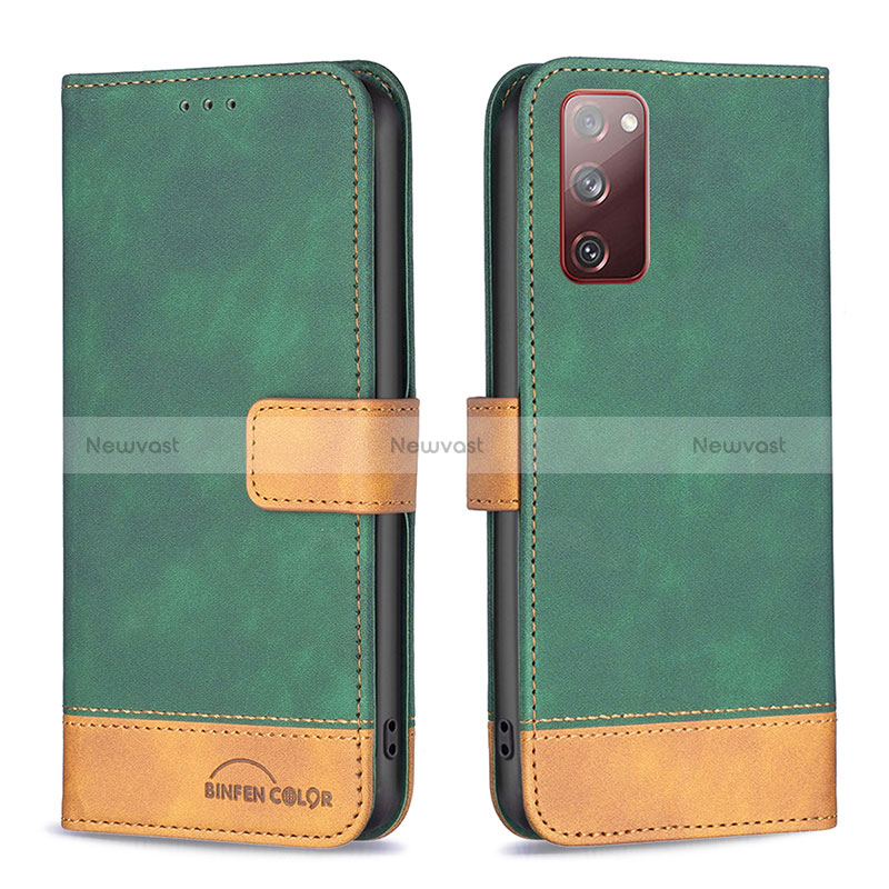 Leather Case Stands Flip Cover Holder B02F for Samsung Galaxy S20 FE 4G Green