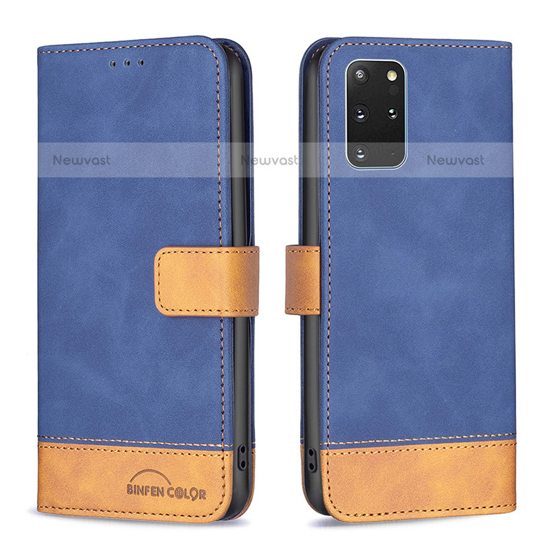 Leather Case Stands Flip Cover Holder B02F for Samsung Galaxy S20 Plus 5G Blue