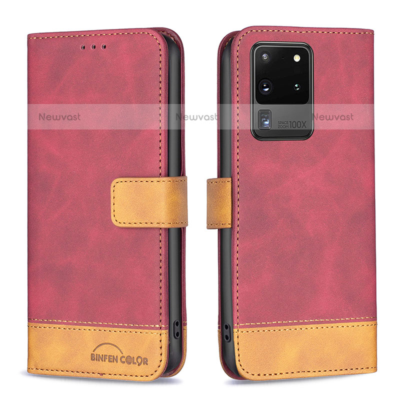 Leather Case Stands Flip Cover Holder B02F for Samsung Galaxy S20 Ultra 5G Red