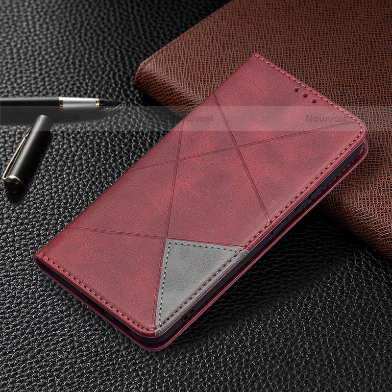 Leather Case Stands Flip Cover Holder B02F for Samsung Galaxy S21 Plus 5G Red