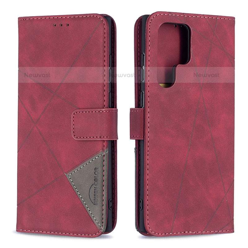 Leather Case Stands Flip Cover Holder B02F for Samsung Galaxy S21 Ultra 5G Red