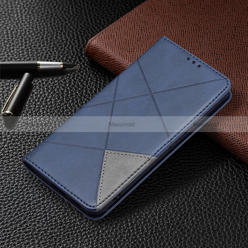 Leather Case Stands Flip Cover Holder B02F for Samsung Galaxy S24 Plus 5G Blue