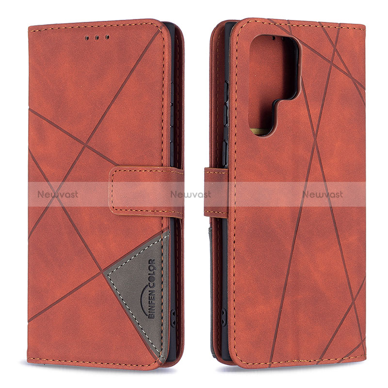 Leather Case Stands Flip Cover Holder B02F for Samsung Galaxy S25 Ultra 5G