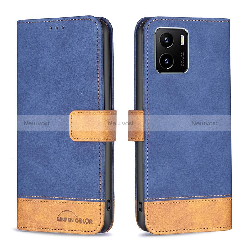 Leather Case Stands Flip Cover Holder B02F for Vivo iQOO U5x Blue