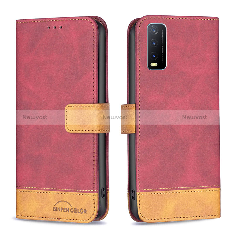 Leather Case Stands Flip Cover Holder B02F for Vivo Y12s (2021)