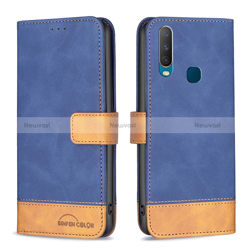 Leather Case Stands Flip Cover Holder B02F for Vivo Y17 Blue