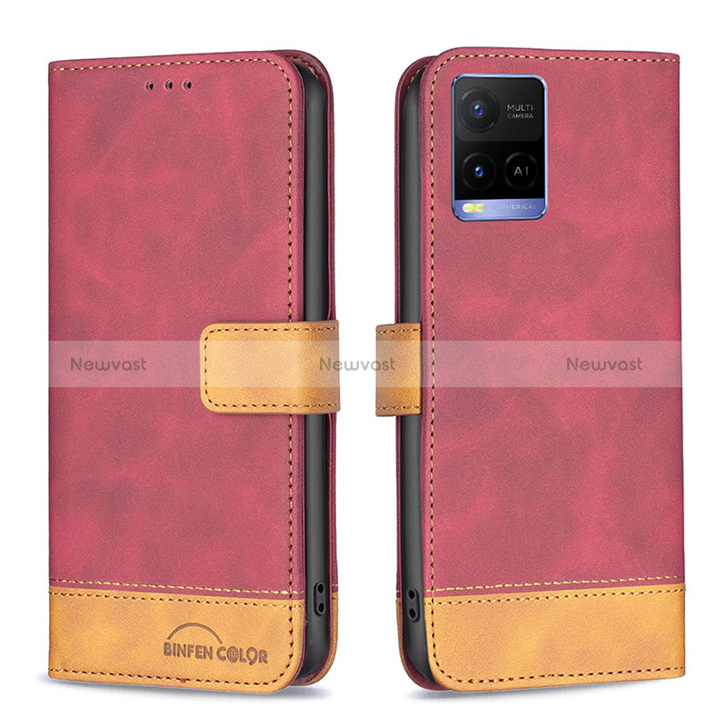 Leather Case Stands Flip Cover Holder B02F for Vivo Y21