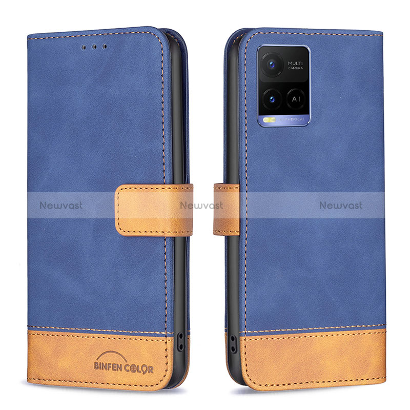 Leather Case Stands Flip Cover Holder B02F for Vivo Y32 4G Blue