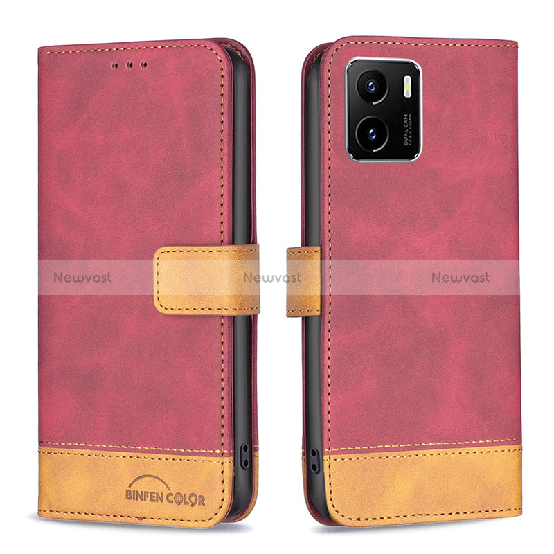 Leather Case Stands Flip Cover Holder B02F for Vivo Y32t Red