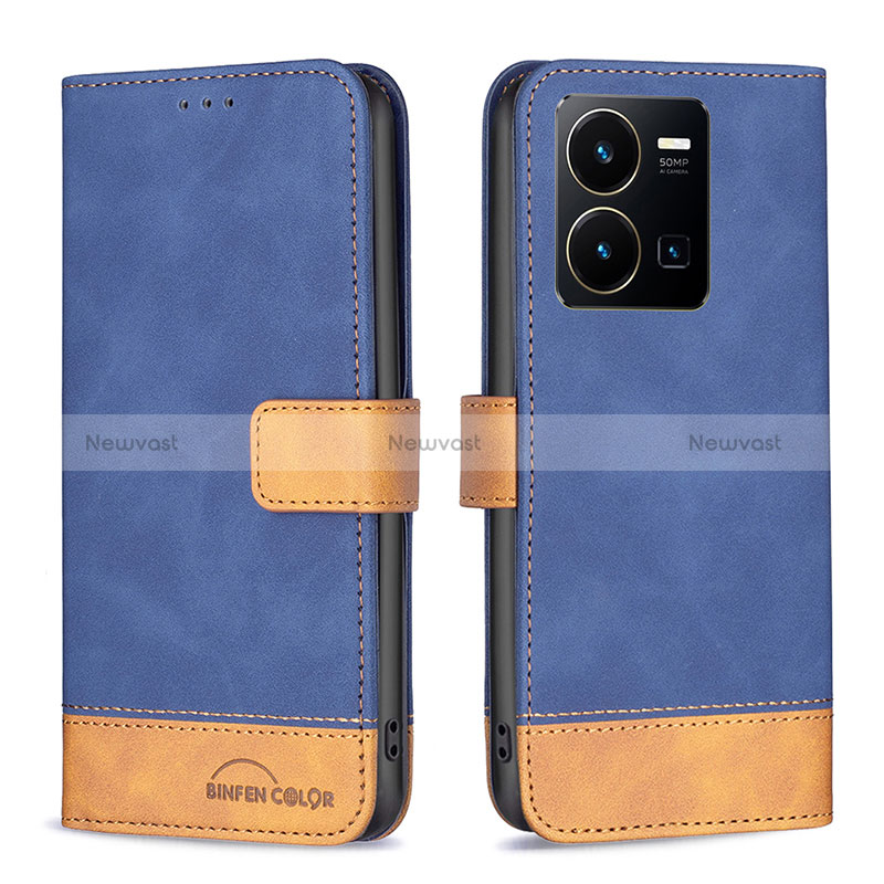 Leather Case Stands Flip Cover Holder B02F for Vivo Y35 4G Blue