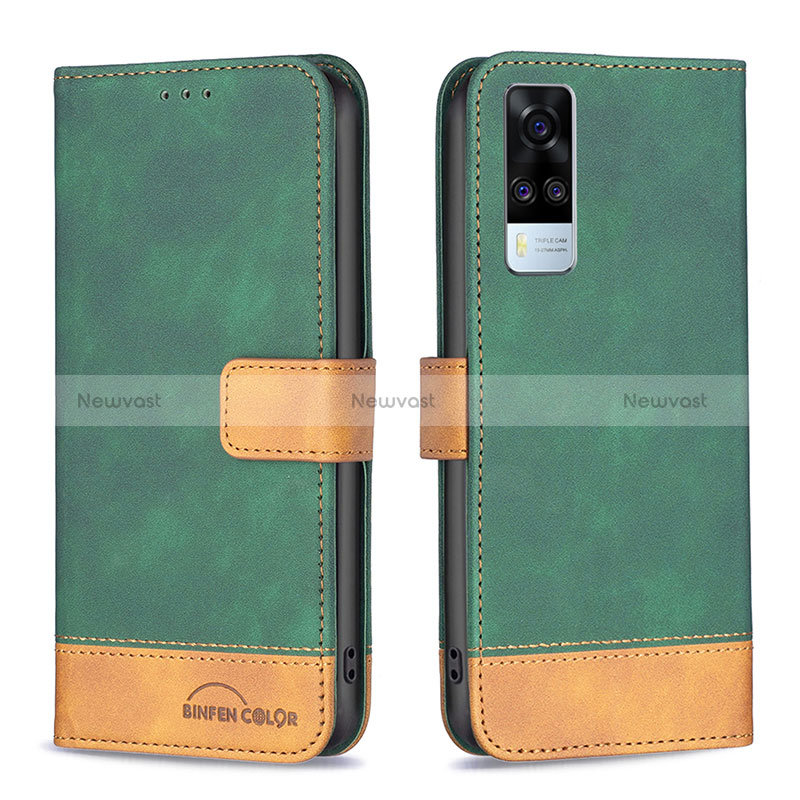 Leather Case Stands Flip Cover Holder B02F for Vivo Y51A Green