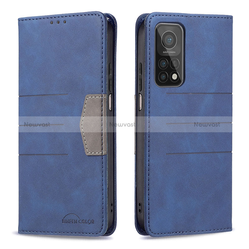 Leather Case Stands Flip Cover Holder B02F for Xiaomi Mi 10T 5G Blue