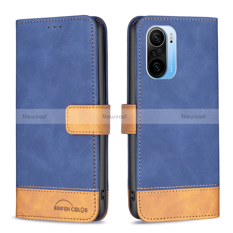 Leather Case Stands Flip Cover Holder B02F for Xiaomi Mi 11i 5G Blue